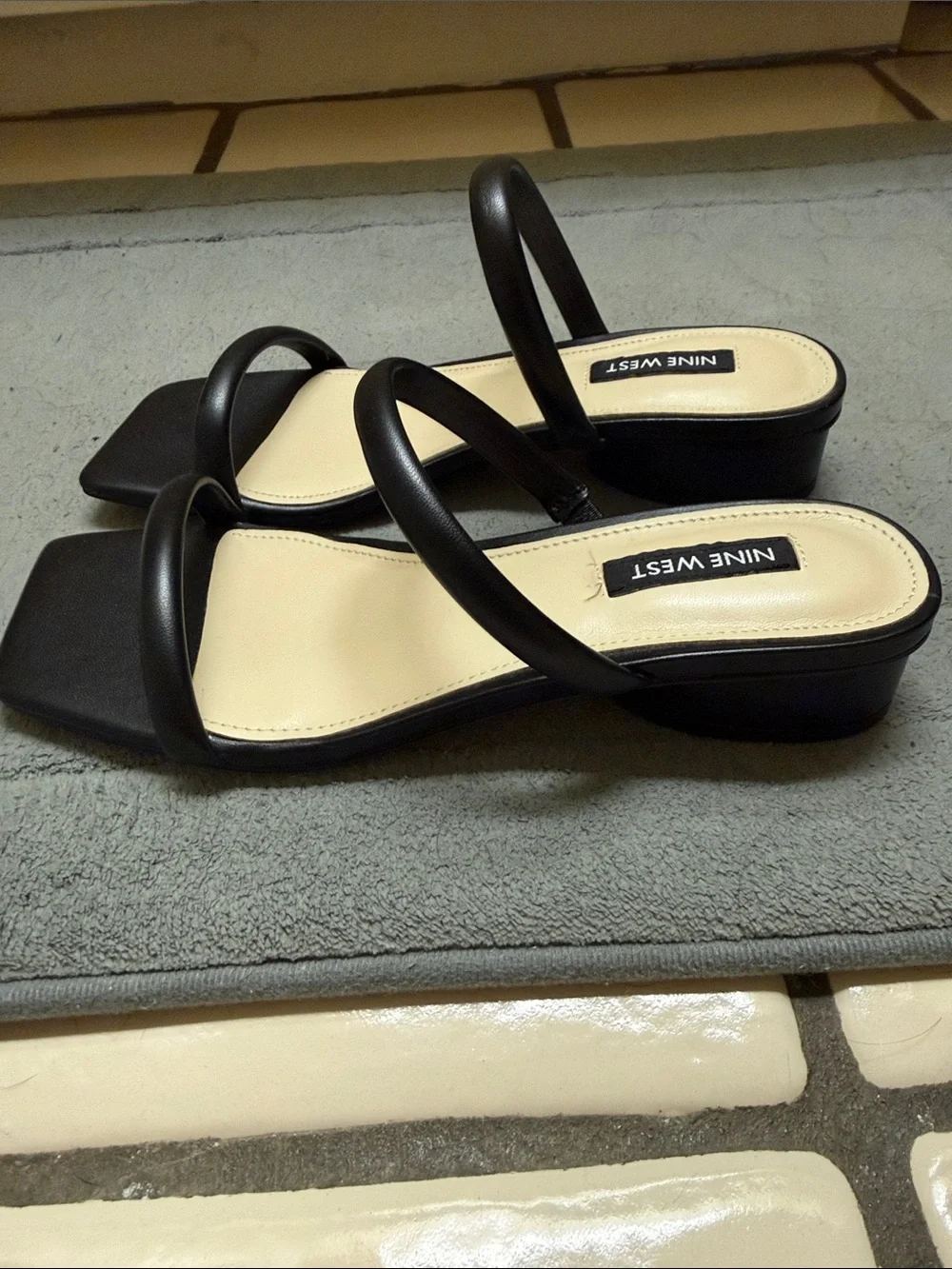 Nine West Black Double-Strap Square-Toe Sandals